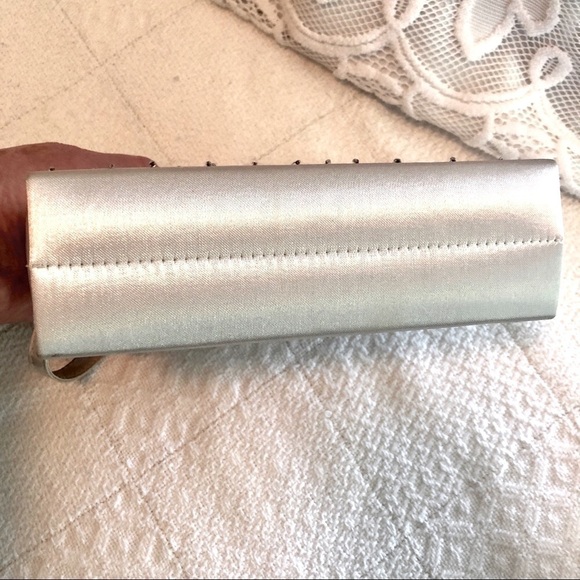 Evening Bag Silver Satin with Crystal Bead Embellished Smaller Size Teen Mini - Picture 6 of 7